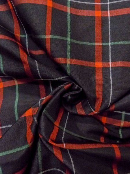 Photo9: Mint N0123T Vintage Japanese women   Black TSUMUGI pongee / Silk. Plaid Checks   (Grade A) (9)
