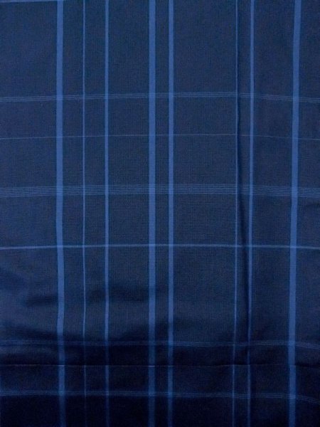 Photo3: N0123V Vintage Japanese women   Navy Blue TSUMUGI pongee / Silk. Plaid Checks   (Grade B) (3)