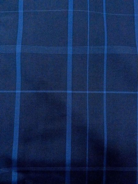 Photo5: N0123V Vintage Japanese women   Navy Blue TSUMUGI pongee / Silk. Plaid Checks   (Grade B) (5)
