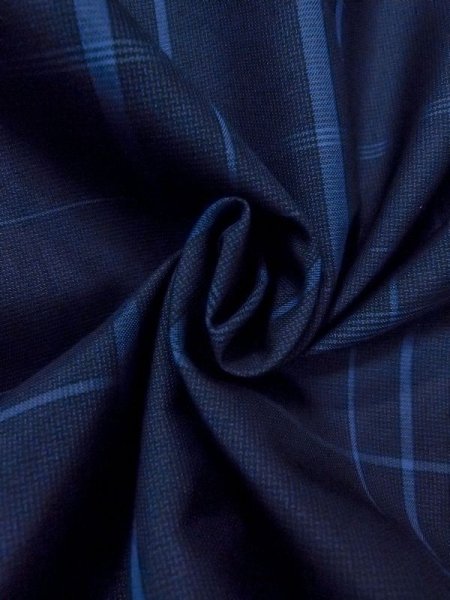 Photo10: N0123V Vintage Japanese women   Navy Blue TSUMUGI pongee / Silk. Plaid Checks   (Grade B) (10)