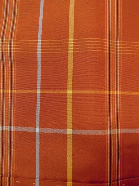 Photo5: N0123W Vintage Japanese women   Orange TSUMUGI pongee / Silk. Plaid Checks   (Grade B) (5)