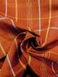 Photo10: N0123W Vintage Japanese women   Orange TSUMUGI pongee / Silk. Plaid Checks   (Grade B) (10)