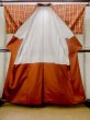Photo2: N0123X Vintage Japanese women   Orange TSUMUGI pongee / Silk. Plaid Checks   (Grade B) (2)
