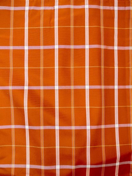 Photo4: N0123X Vintage Japanese women   Orange TSUMUGI pongee / Silk. Plaid Checks   (Grade B) (4)