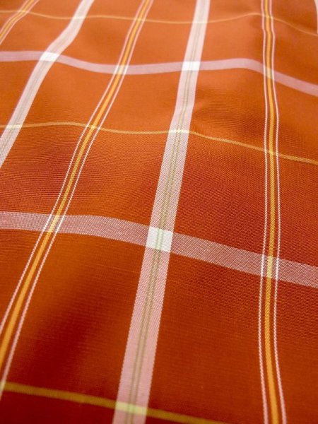 Photo7: N0123X Vintage Japanese women   Orange TSUMUGI pongee / Silk. Plaid Checks   (Grade B) (7)