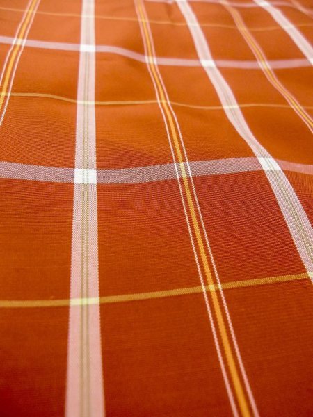 Photo8: N0123X Vintage Japanese women   Orange TSUMUGI pongee / Silk. Plaid Checks   (Grade B) (8)
