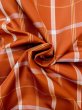 Photo10: N0123X Vintage Japanese women   Orange TSUMUGI pongee / Silk. Plaid Checks   (Grade B) (10)