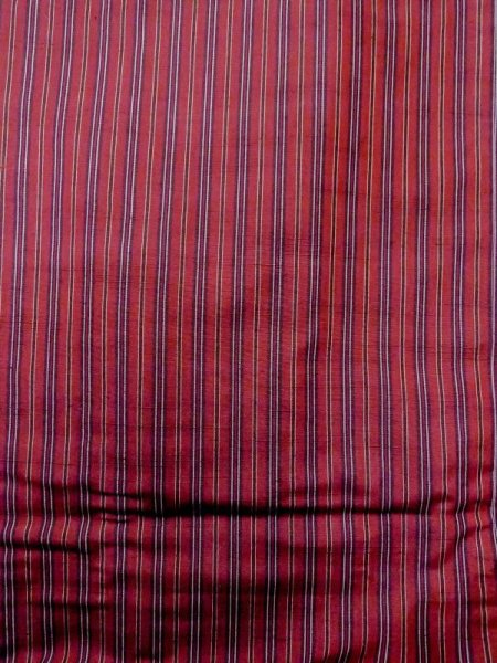 Photo4: Mint N0123Y Vintage Japanese women   Red TSUMUGI pongee / Silk. Stripes   (Grade A) (4)