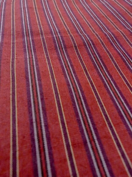 Photo7: Mint N0123Y Vintage Japanese women   Red TSUMUGI pongee / Silk. Stripes   (Grade A) (7)
