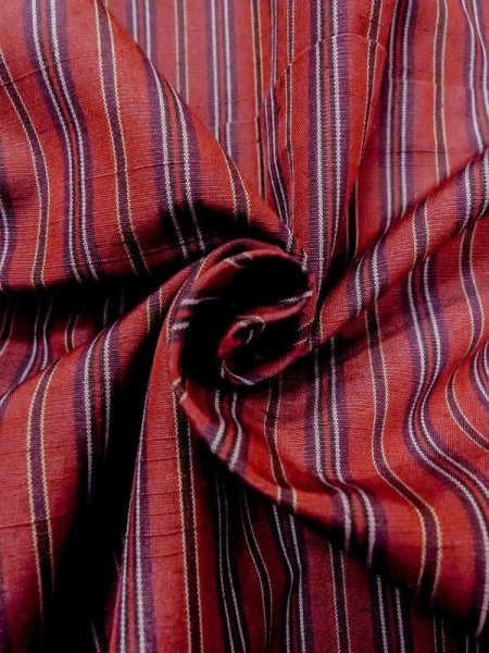Photo9: Mint N0123Y Vintage Japanese women   Red TSUMUGI pongee / Silk. Stripes   (Grade A) (9)