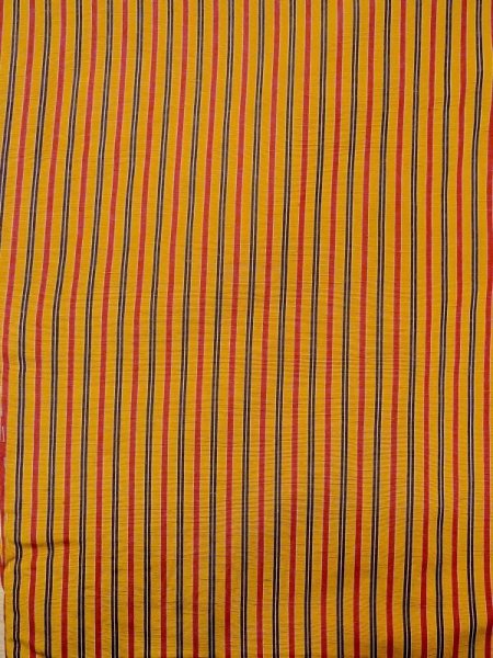 Photo3: N0123Z Vintage Japanese women   Yellow TSUMUGI pongee / Silk. Stripes   (Grade C) (3)