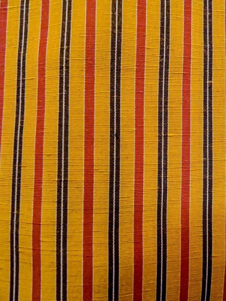 Photo5: N0123Z Vintage Japanese women   Yellow TSUMUGI pongee / Silk. Stripes   (Grade C) (5)