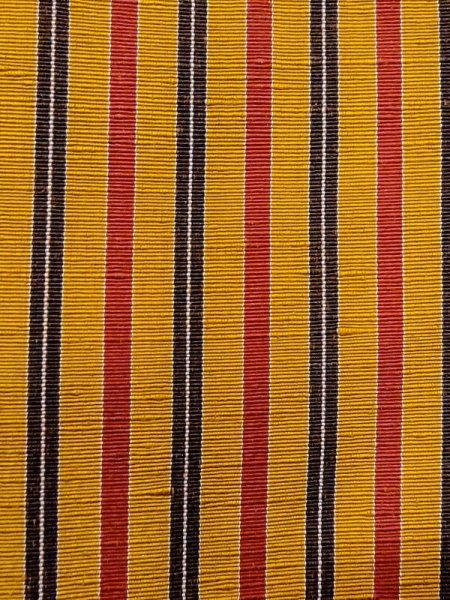 Photo6: N0123Z Vintage Japanese women   Yellow TSUMUGI pongee / Silk. Stripes   (Grade C) (6)