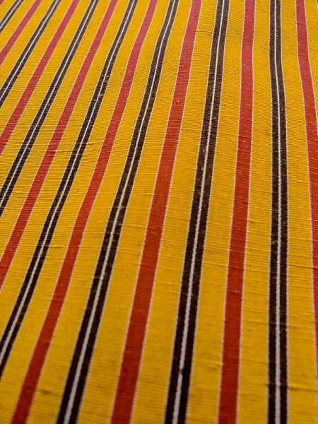 Photo7: N0123Z Vintage Japanese women   Yellow TSUMUGI pongee / Silk. Stripes   (Grade C) (7)