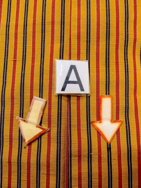 Photo12: N0123Z Vintage Japanese women   Yellow TSUMUGI pongee / Silk. Stripes   (Grade C) (12)