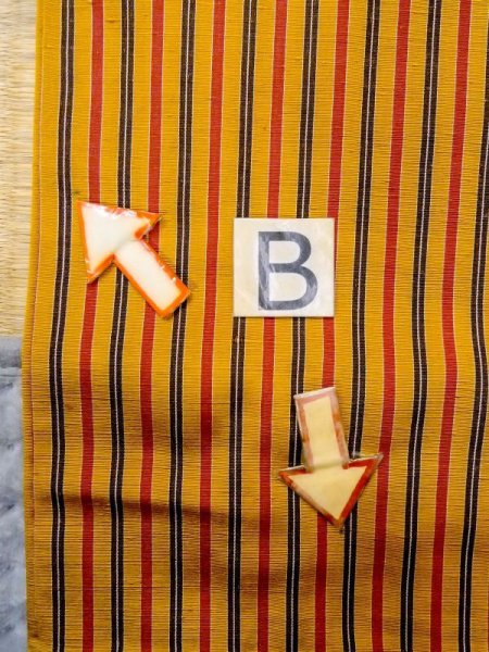 Photo13: N0123Z Vintage Japanese women   Yellow TSUMUGI pongee / Silk. Stripes   (Grade C) (13)