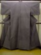 Photo1: N0124B Vintage Japanese women   Gray TSUMUGI pongee / Silk. Stripes   (Grade C) (1)