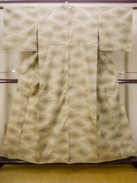 Photo1: N0130A Vintage Japanese women Pale Grayish Green HITOE unlined / Silk. Flower,   (Grade C) (1)