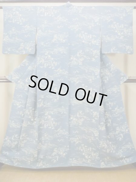 Photo1: N0130B Vintage Japanese women  Grayish Light Blue KOMON dyed / Silk. Flower,   (Grade C) (1)