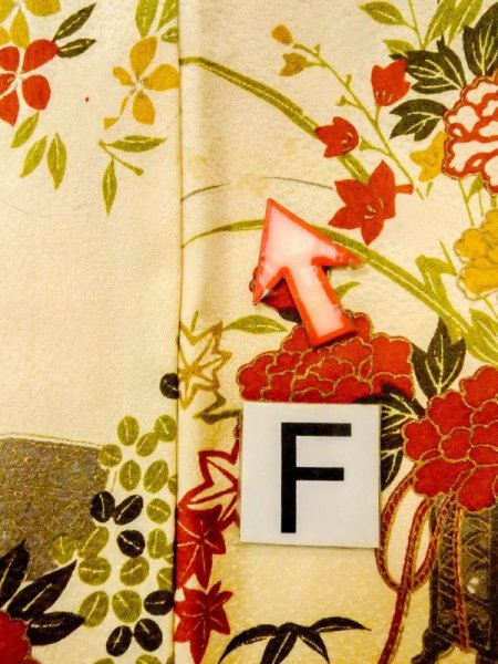 Photo19: N0130D Vintage Japanese women   Ivory KOMON dyed / Silk. Peony,   (Grade C) (19)