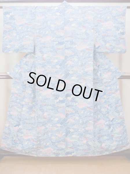 Photo1: N0130E Vintage Japanese women   Light Blue KOMON dyed / Silk. SAKURA cherry blossom,   (Grade B) (1)