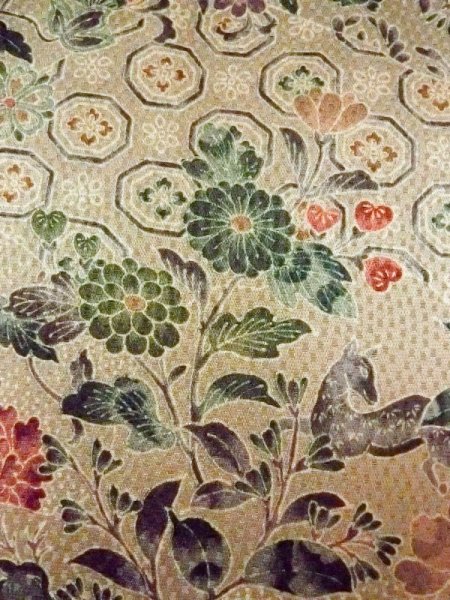 Photo5: N0130F Used Japanese women  Pale Taupe KOMON dyed / Silk. Peony,   (Grade C) (5)