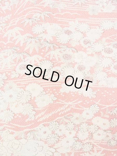 Photo1: N0130G Vintage Japanese women  Pale Coral KOMON dyed / Silk. Peony,   (Grade B) (1)