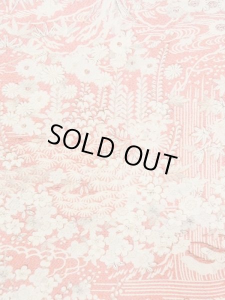 Photo6: N0130G Vintage Japanese women  Pale Coral KOMON dyed / Silk. Peony,   (Grade B) (6)