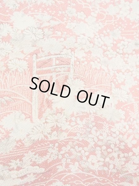 Photo7: N0130G Vintage Japanese women  Pale Coral KOMON dyed / Silk. Peony,   (Grade B) (7)