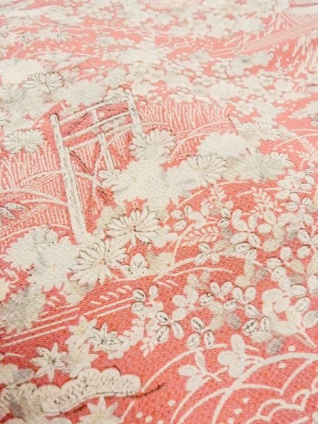 Photo10: N0130G Vintage Japanese women  Pale Coral KOMON dyed / Silk. Peony,   (Grade B) (10)
