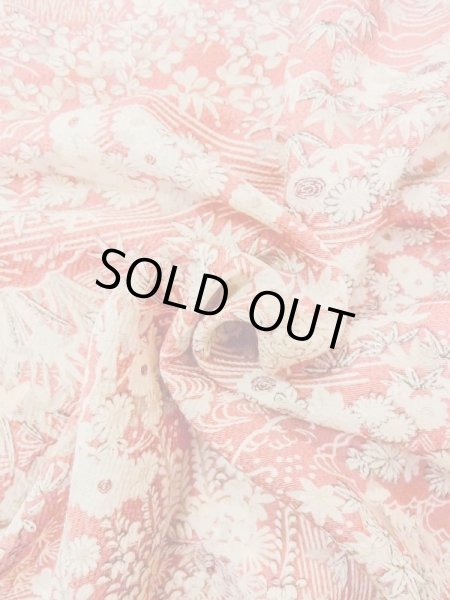 Photo11: N0130G Vintage Japanese women  Pale Coral KOMON dyed / Silk. Peony,   (Grade B) (11)