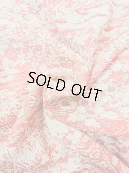 Photo12: N0130G Vintage Japanese women  Pale Coral KOMON dyed / Silk. Peony,   (Grade B) (12)