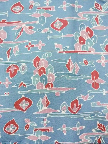 Photo3: N0130I Vintage Japanese women   Light Blue KOMON dyed / Silk. Flower,   (Grade B) (3)