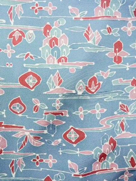 Photo4: N0130I Vintage Japanese women   Light Blue KOMON dyed / Silk. Flower,   (Grade B) (4)
