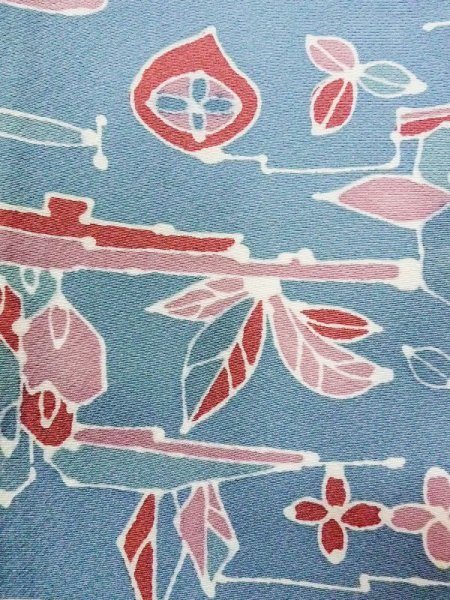 Photo6: N0130I Vintage Japanese women   Light Blue KOMON dyed / Silk. Flower,   (Grade B) (6)