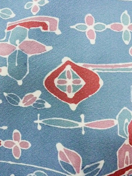 Photo7: N0130I Vintage Japanese women   Light Blue KOMON dyed / Silk. Flower,   (Grade B) (7)