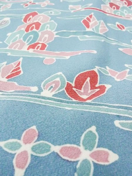 Photo8: N0130I Vintage Japanese women   Light Blue KOMON dyed / Silk. Flower,   (Grade B) (8)