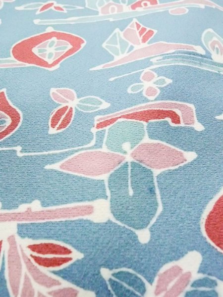 Photo10: N0130I Vintage Japanese women   Light Blue KOMON dyed / Silk. Flower,   (Grade B) (10)