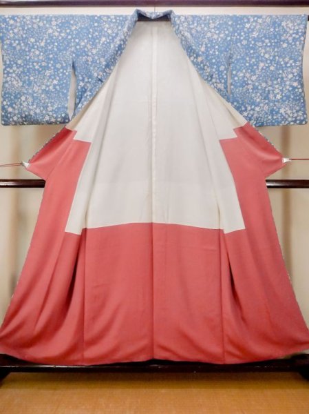 Photo2: N0130J Vintage Japanese women   Light Blue KOMON dyed / Silk. Flower,   (Grade B) (2)