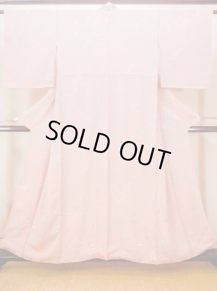 Photo1: N0130M Vintage Japanese women Pale Light Coral KOMON dyed / Silk. Tall grass   (Grade C) (1)