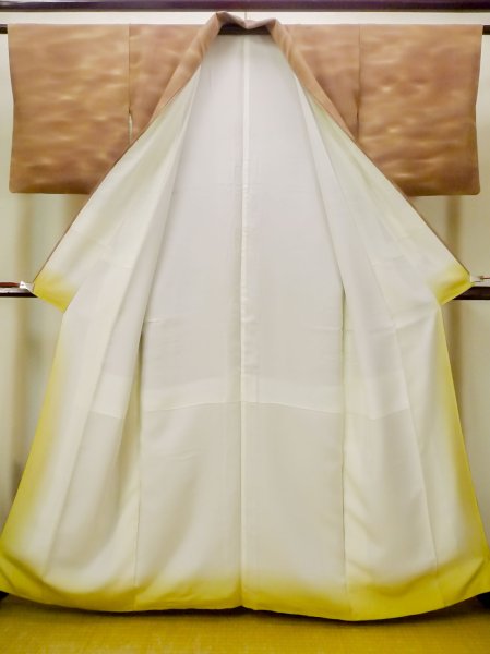 Photo2: N0130O Vintage Japanese women   Brown KOMON dyed / Silk. Gradation   (Grade C) (2)