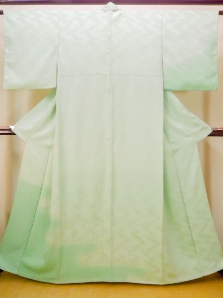 Photo1: N0130P Vintage Japanese women Pale Light Green TSUKESAGE formal / Synthetic. Haze,   (Grade C) (1)