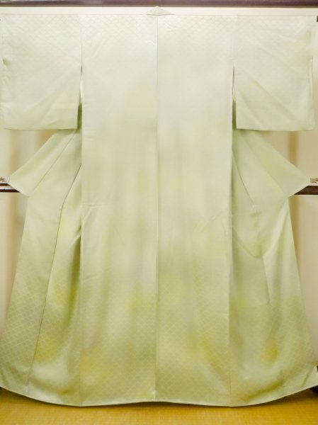 Photo1: N0130X Vintage Japanese women Pale Light Green IROMUJI plain colored / Synthetic. Gradation   (Grade C) (1)
