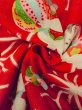 Photo11: N0131D Antique Japanese women   Red Kids / Silk. Kids, Sleeve lining is synthetic It il padded. With cotton.  (Grade C) (11)