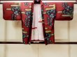 Photo1: N0209D Antique Japanese women  Dark Dark Red HAORI short jacket / Silk. KIRI paulownia,   (Grade D) (1)