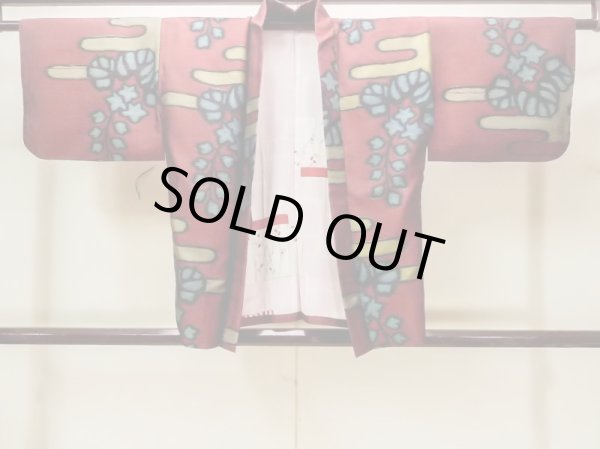 Photo1: N0209D Antique Japanese women  Dark Dark Red HAORI short jacket / Silk. KIRI paulownia,   (Grade D) (1)