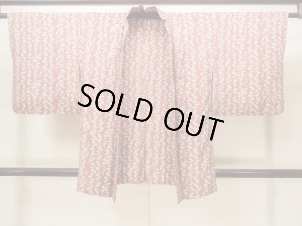 Photo1: N0209E Vintage Japanese women  Pale Vermilion HAORI short jacket / Silk. Stripes   (Grade B) (1)