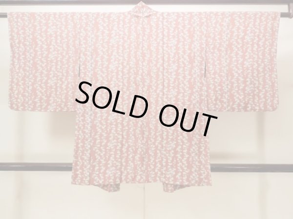 Photo2: N0209E Vintage Japanese women  Pale Vermilion HAORI short jacket / Silk. Stripes   (Grade B) (2)