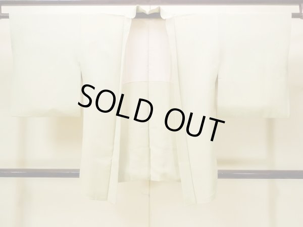 Photo1: N0209J Vintage Japanese women Pale Grayish Yellowish Green HAORI short jacket / Silk. Bamboo leaf,   (Grade C) (1)