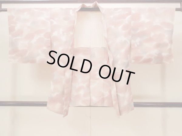 Photo1: N0209M Vintage Japanese women Pale Grayish Pink HAORI short jacket / Silk. Flower,   (Grade B) (1)